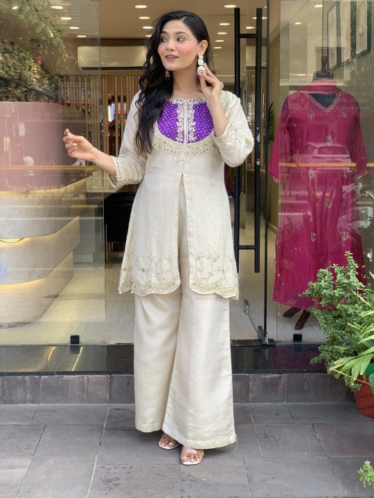 Lassitude Purple Gold Crush Embroidery Coding Sequence Work Salwar Suit