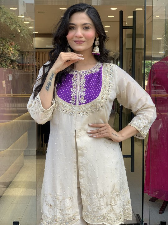 Lassitude Purple Gold Crush Embroidery Coding Sequence Work Salwar Suit