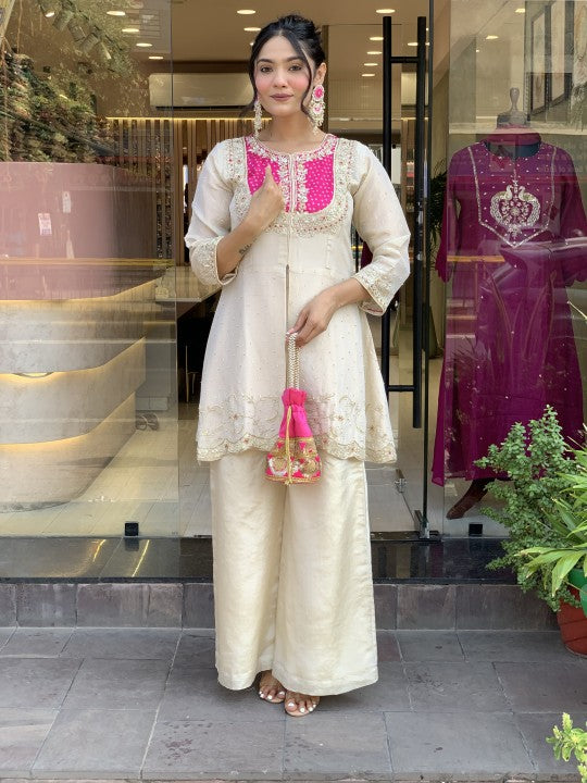 Sizzling Pink Gold Crush Embroidery Coding Sequence Work Salwar Suit