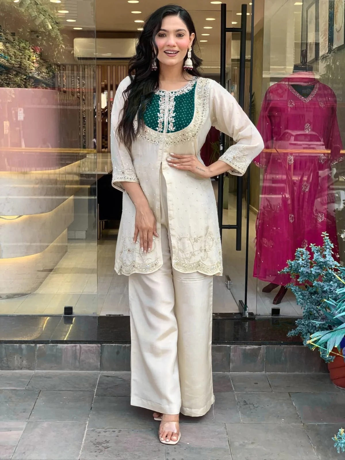 Elegant Green Gold Crush Embroidery Coding Sequence Work Salwar Suit
