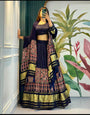 Lassitude Blue Ajrakh Hand Block Pure Modal Silk Lehenga Choli With Lagdi Patta