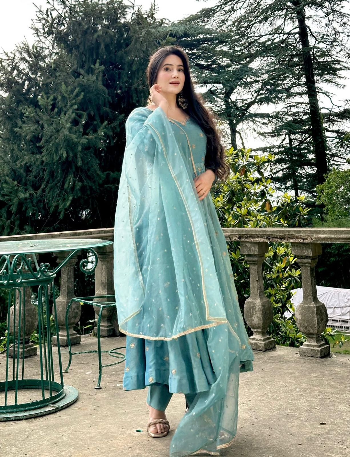Adorable Sky Blue Barbary Silk Embroidered Sequence Work Anarkali Suit Set