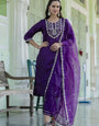 Ravishing Purple Roman Silk Embroidered Work Suit Set