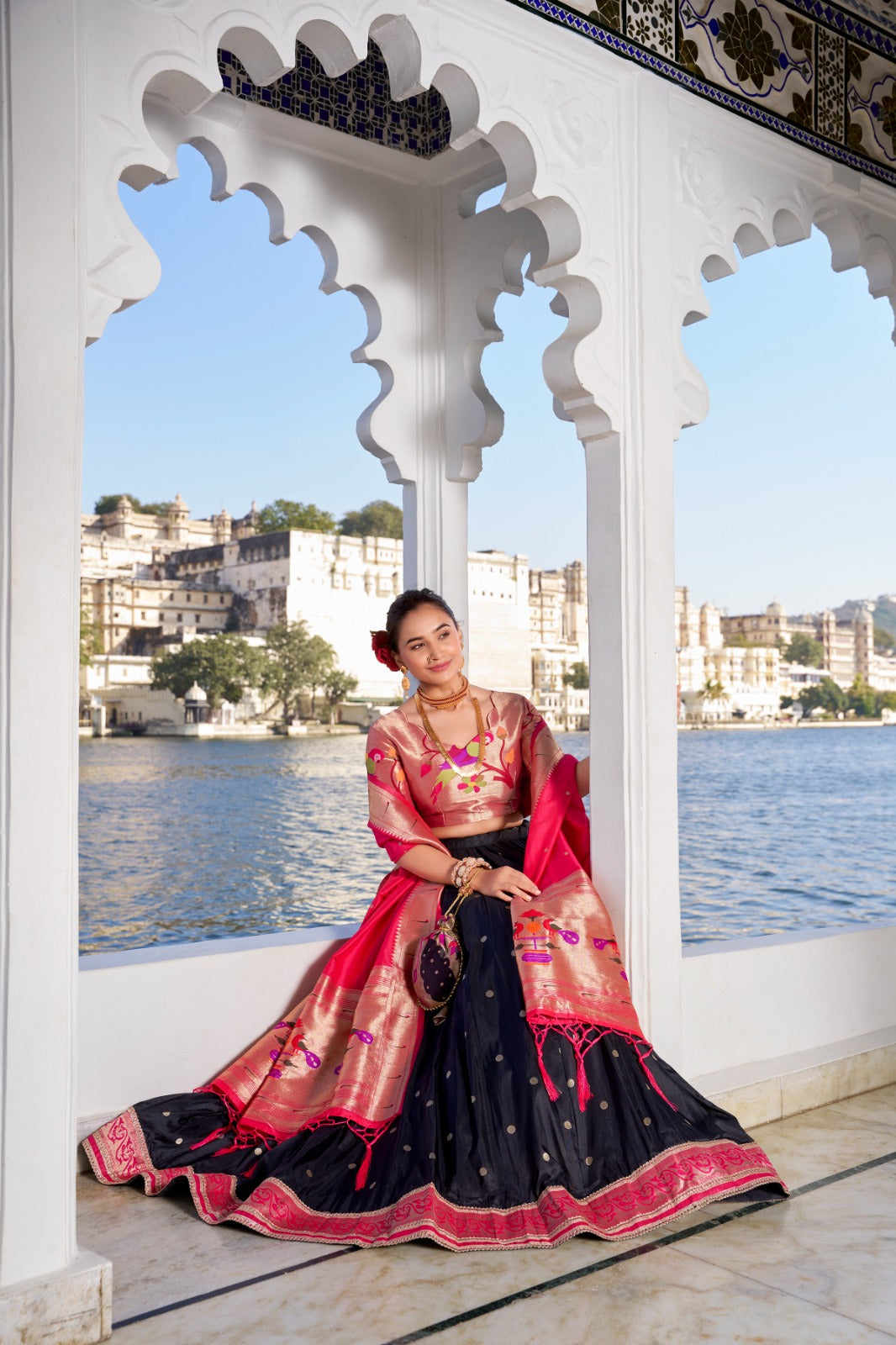Black Weaving Zari Work With Lace Paithani Silk Lehenga Choli