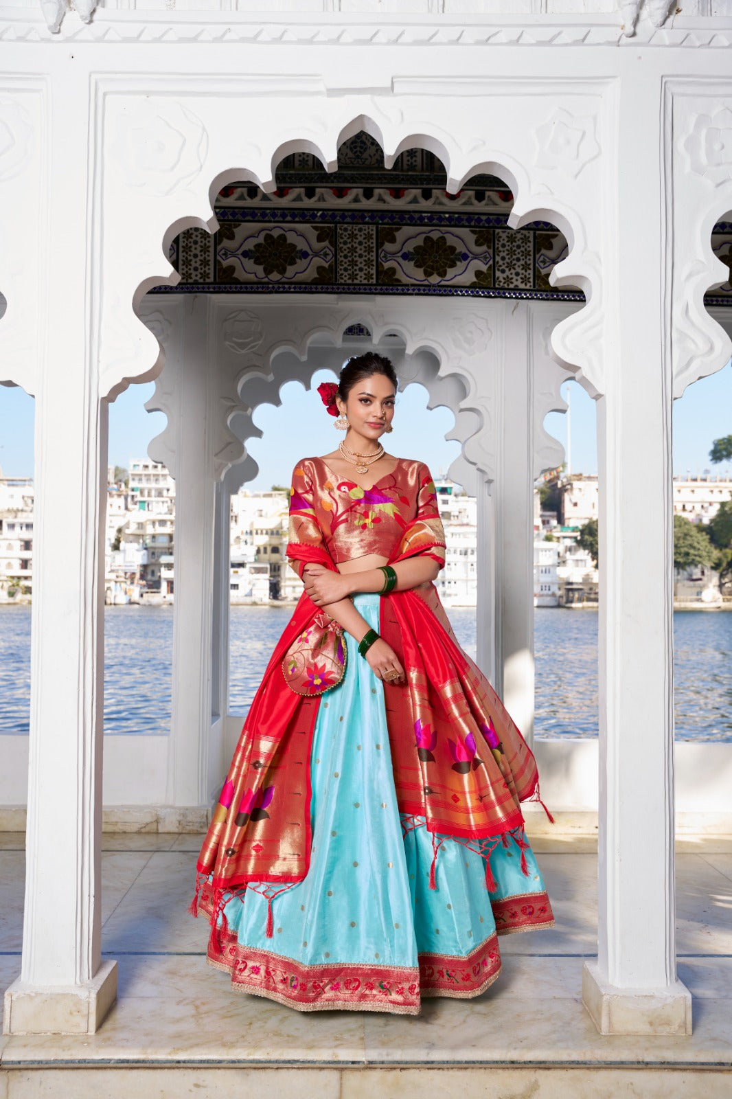 Sky Blue Weaving Zari Work With Lace Paithani Silk Lehenga Choli