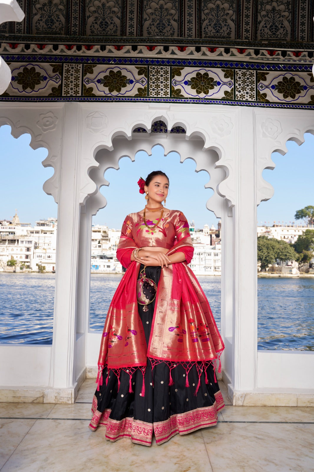 Black Weaving Zari Work With Lace Paithani Silk Lehenga Choli
