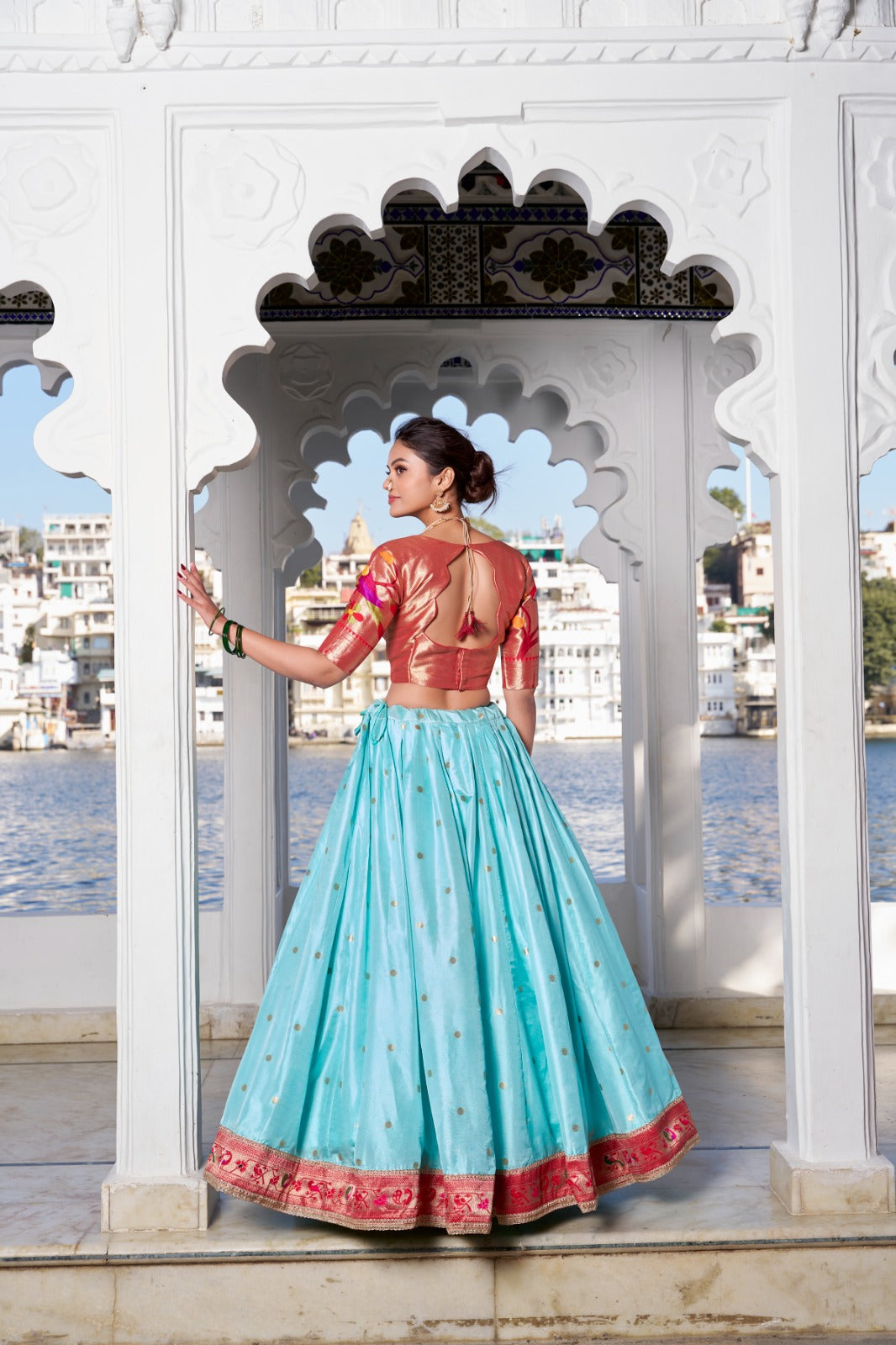 Sky Blue Weaving Zari Work With Lace Paithani Silk Lehenga Choli