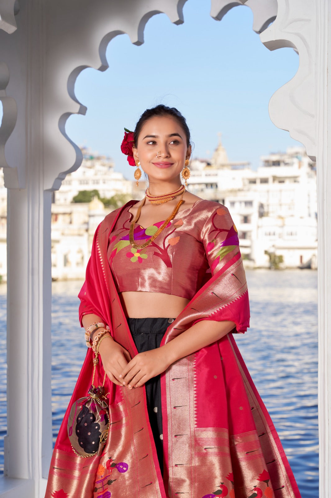 Black Weaving Zari Work With Lace Paithani Silk Lehenga Choli