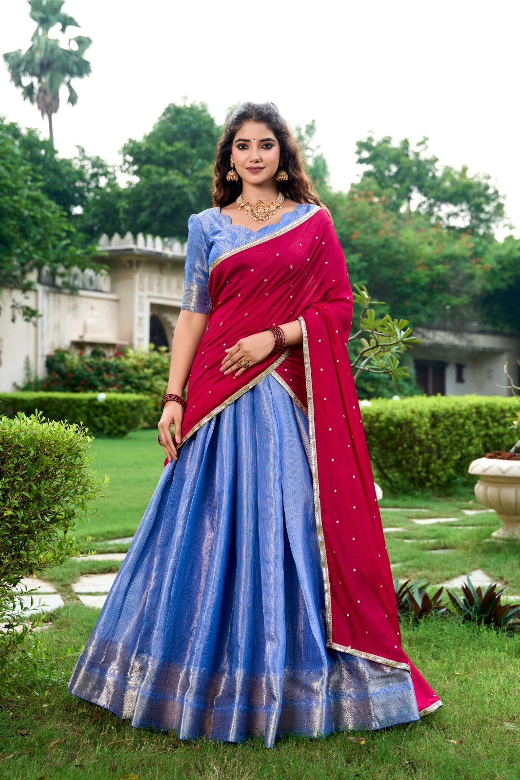 royal Blue Kanchipuram Zari Weaving Work Lehenga Choli