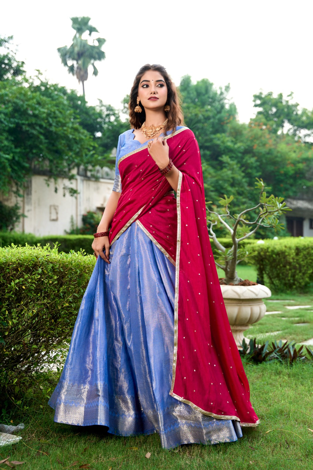 royal Blue Kanchipuram Zari Weaving Work Lehenga Choli