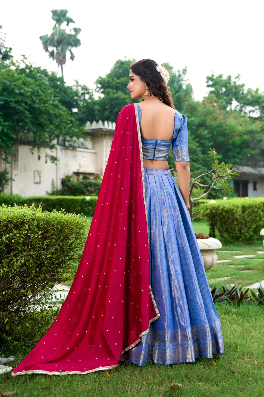 royal Blue Kanchipuram Zari Weaving Work Lehenga Choli