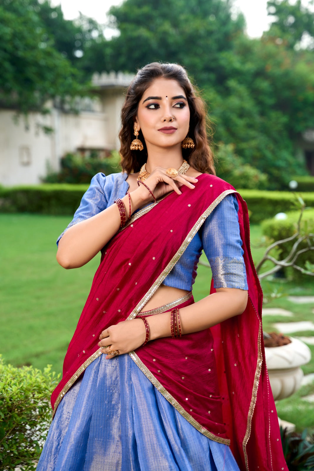 royal Blue Kanchipuram Zari Weaving Work Lehenga Choli