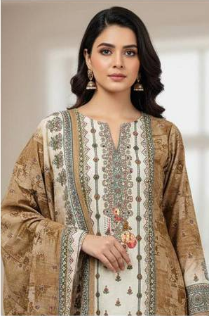 Brown Pure Viscous Maslin Digital Print With Aari And hand Work Dress Material