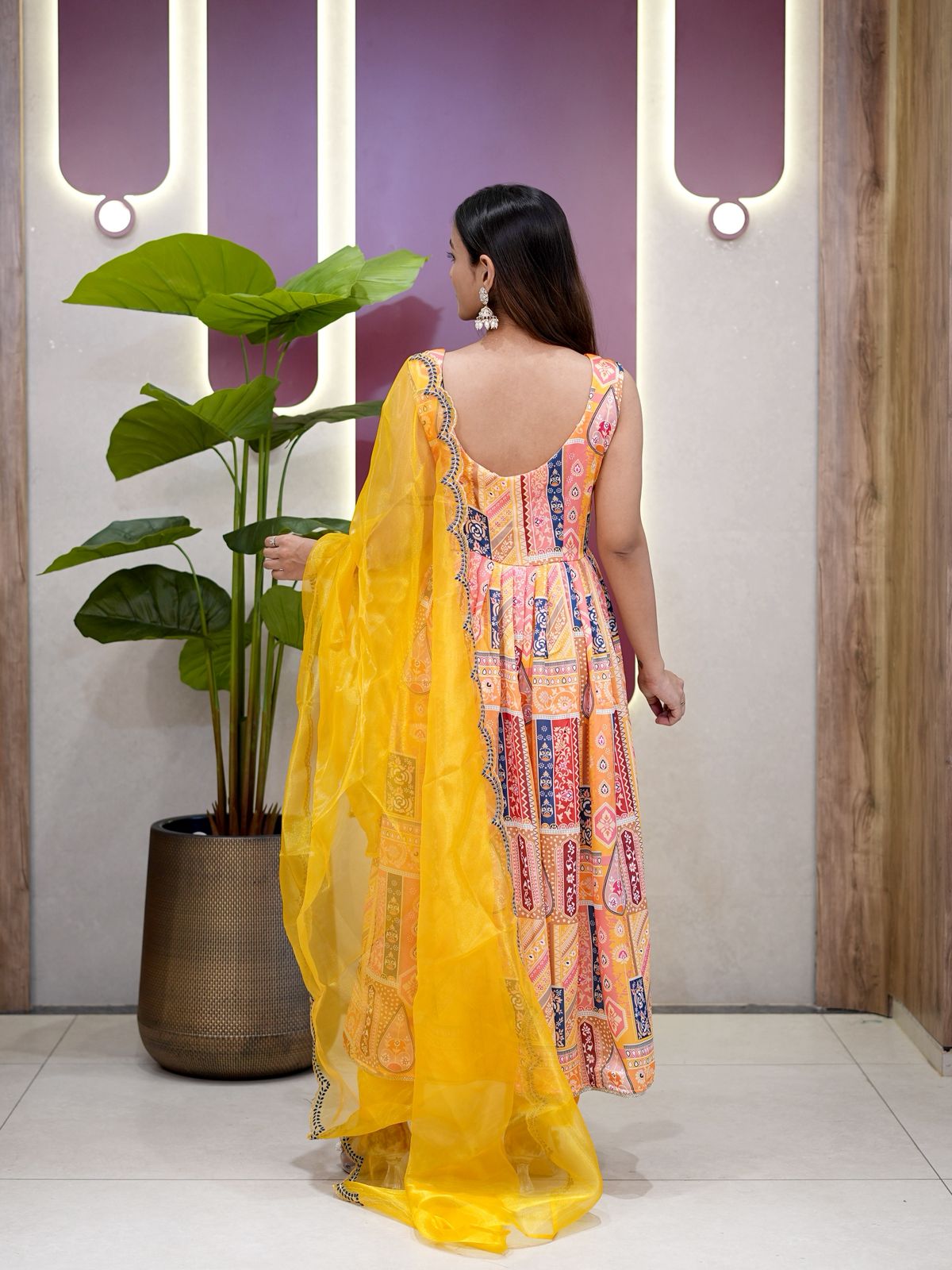 Yellow Modal Satin Silk Digital Print With Border Work Dupatta Suit Set