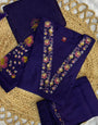 Violet Viscose Marina Silk Embroidery Sequins With Hand Work Suit Set