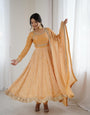 Yellow Fandy Silk Coding With Sequnce Work  Anarkali Suit Set