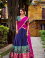 Navy Blue Aastha Silk Printed With Zari Weaving Work Lehenga Choli