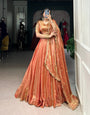 Orange Fendi Silk Sequins and Thread Embroidery Work Lehenga Choli