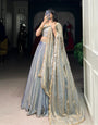Sky Blue Fendi Silk Sequins and Thread Embroidery Work Lehenga Choli
