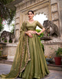 Mehandi Fendi Silk Sequins and Thread Embroidery Work Lehenga Choli