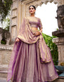 Lavender Fendi Silk Sequins and Thread Embroidery Work Lehenga Choli