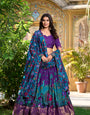 Purple Tasar Silk Kalamkari Print With Foil Work Border Lehenga Choli