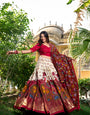 Off White Tasar Silk Kalamkari Print With Foil Work Border Lehenga Choli
