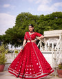 Red Pure Chanderi Bandhej Print With Lace Border Lehenga Choli