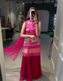 Rose Pink Gaji Silk Printed and Handwork Plazzo Set