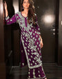 Wine Rayon Cotton Embroidery Chikankari Work Plazzo Set