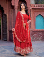 Red Faux Georgette Thread With Sequnce Gown Set