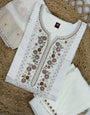 Sea Mist Viscose Mango Silk Embroidery Sequins with Hand Work Suit Set