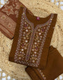 Brown Viscose Mango Silk Embroidery Sequins with Hand Work Suit Set