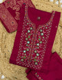 Hot Pink Viscose Mango Silk Embroidery Sequins with Hand Work Suit Set
