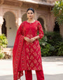 Hot Pink Pure Cotton Embroidery With Real Mirror & Hand Work Suit Set