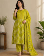 Ochre Pure Cotton Embroidery With Real Mirror & Hand Work Suit Set