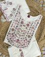 White Viscose Silk Embroidery Thread With Real Mirror Hand Work Suit Set