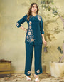Navy Blue Heavy Rayon Embroidery Thread Work Co-Ords Set