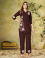Brown Heavy Rayon Embroidery Thread Work Co-Ords Set
