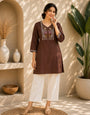 Brown Pure Cotton Emboidery Work 2Pec Kurta Set