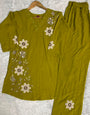 Green Heavy Rayon Embroidery Thread Work Co-Ords Set