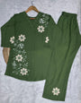 Rifle Green Heavy Rayon Embroidery Thread Work Co-Ords Set