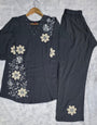 Gray Heavy Rayon Embroidery Thread Work Co-Ords Set