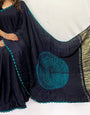 Charcoal Shibori Bandhni Border Pure Modal Silk Plain With Lagdi Pallu Saree