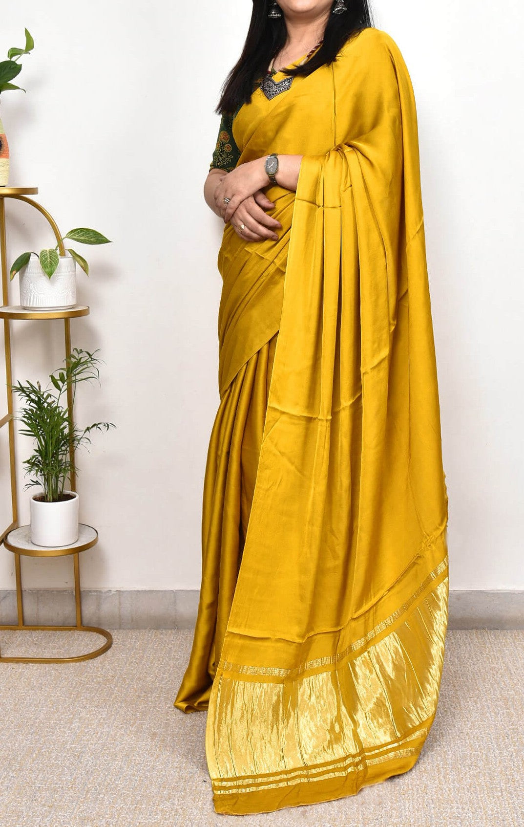 Yellow Plain Pure Modal Gajji Silk Saree With Zari Pallu Natural dyeing Saree