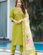 Parrot Viscose Silk Embroidery Thread With Hand Work Suit Set