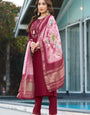 Maroon Viscose Silk Embroidery Thread With Hand Work Suit Set
