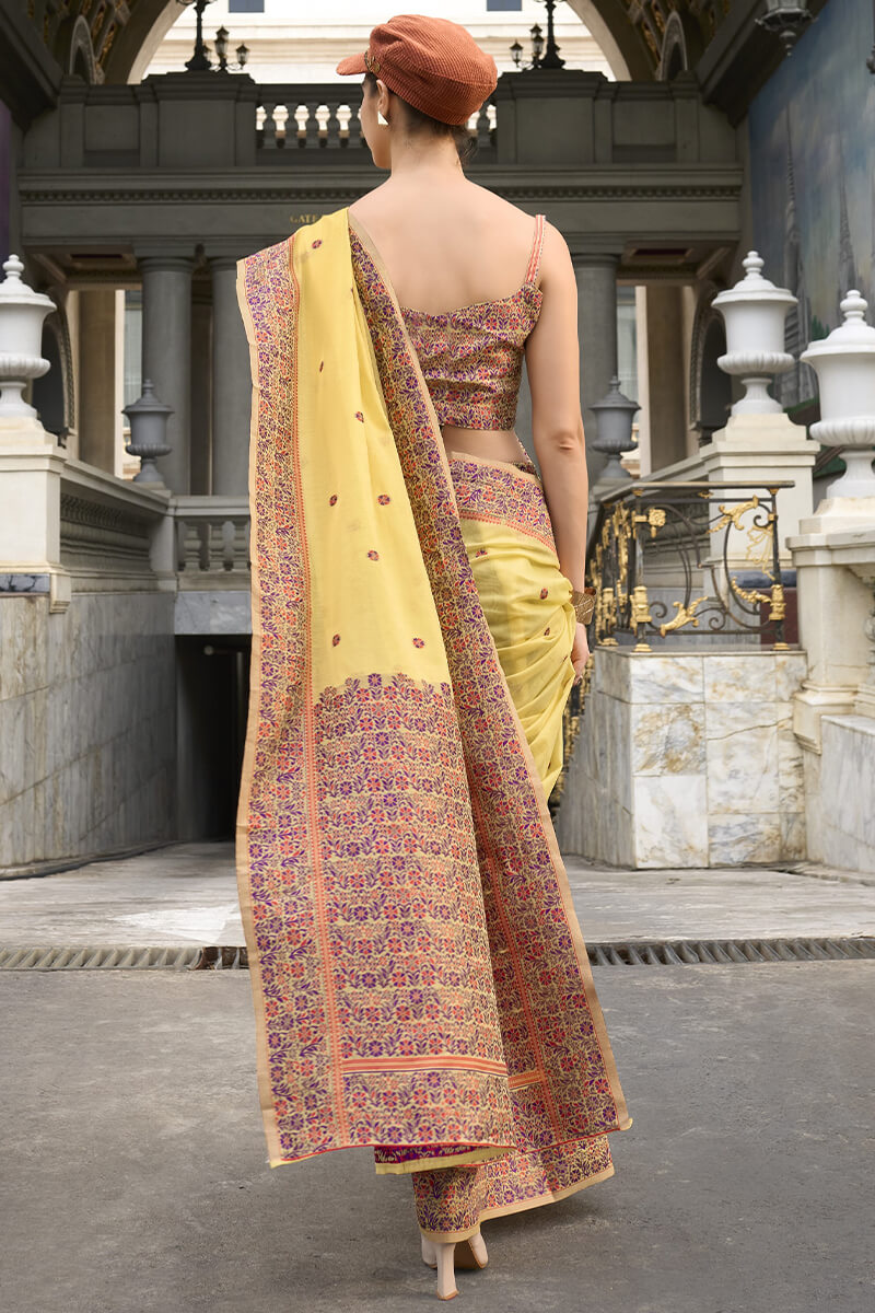 Prajanya Yellow Pure Linen Silk Woven Saree