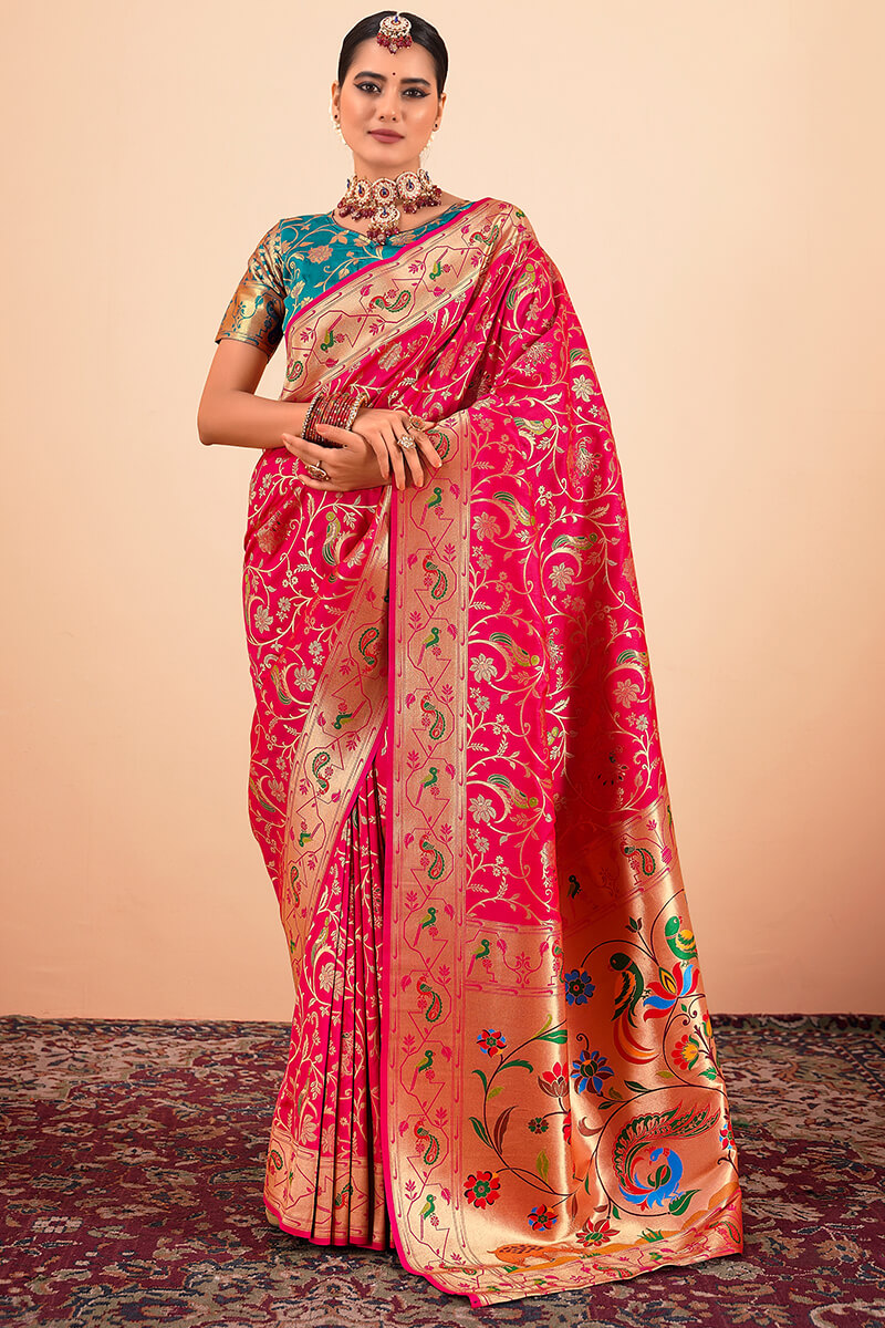 Sailja Red Pure Paithani Silk Zari Weaving Saree