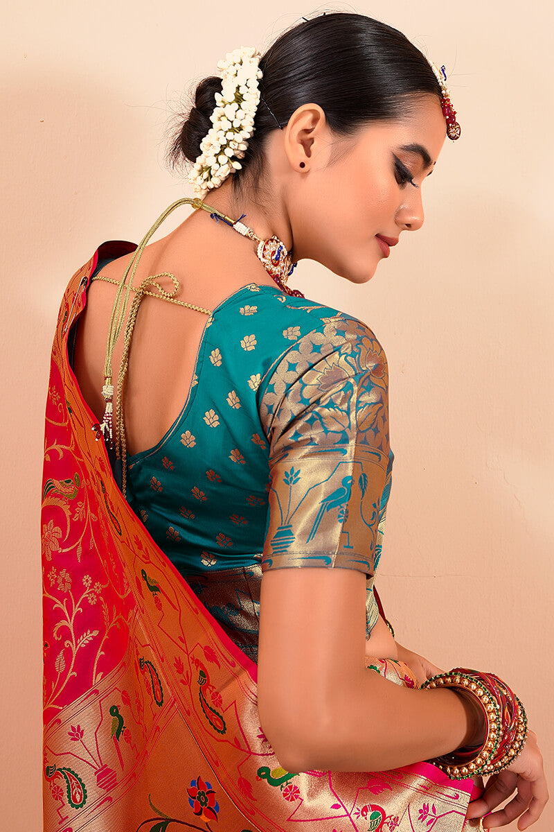 Sailja Red Pure Paithani Silk Zari Weaving Saree